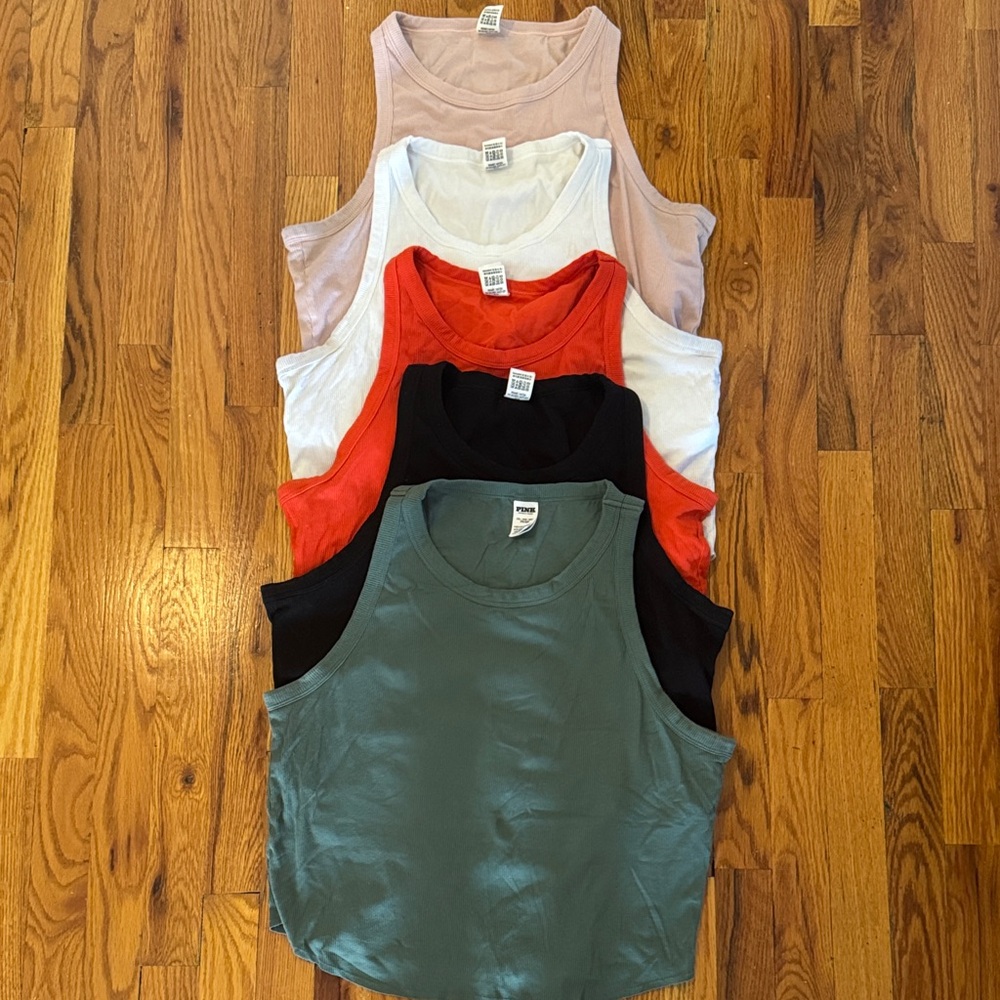 bundle of 5 VS Pink cropped tanks with bra